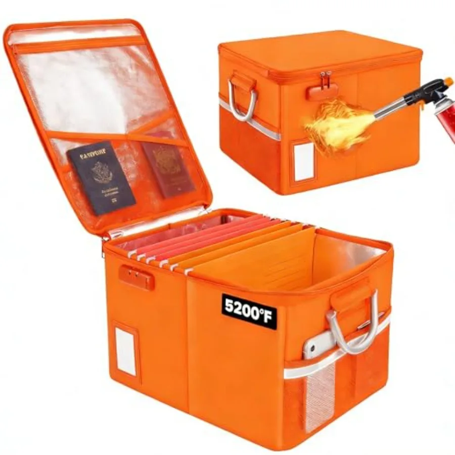 Fireproof File Cabinet with Lock Fireproof Document Organizer Collapsible File Box Filing Cabinet with Handle for Letter Legal