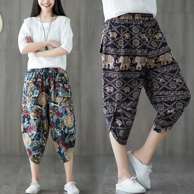 

Loose Cotton Linen Harlan Pants plus Size Men's Casual Sle Seven-Quarter Length Slimming Ethnic Trendy Casual Trousers