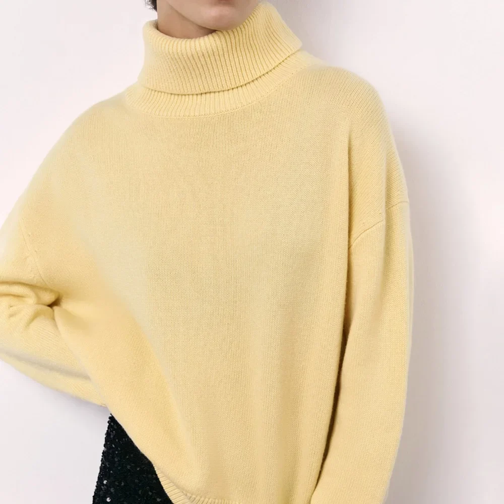 Autumn Casual Knitted Pullover Women Elegant Solid Oversized Loose Long Sleeve Top Female Basic Thick Warm Turtleneck Sweater