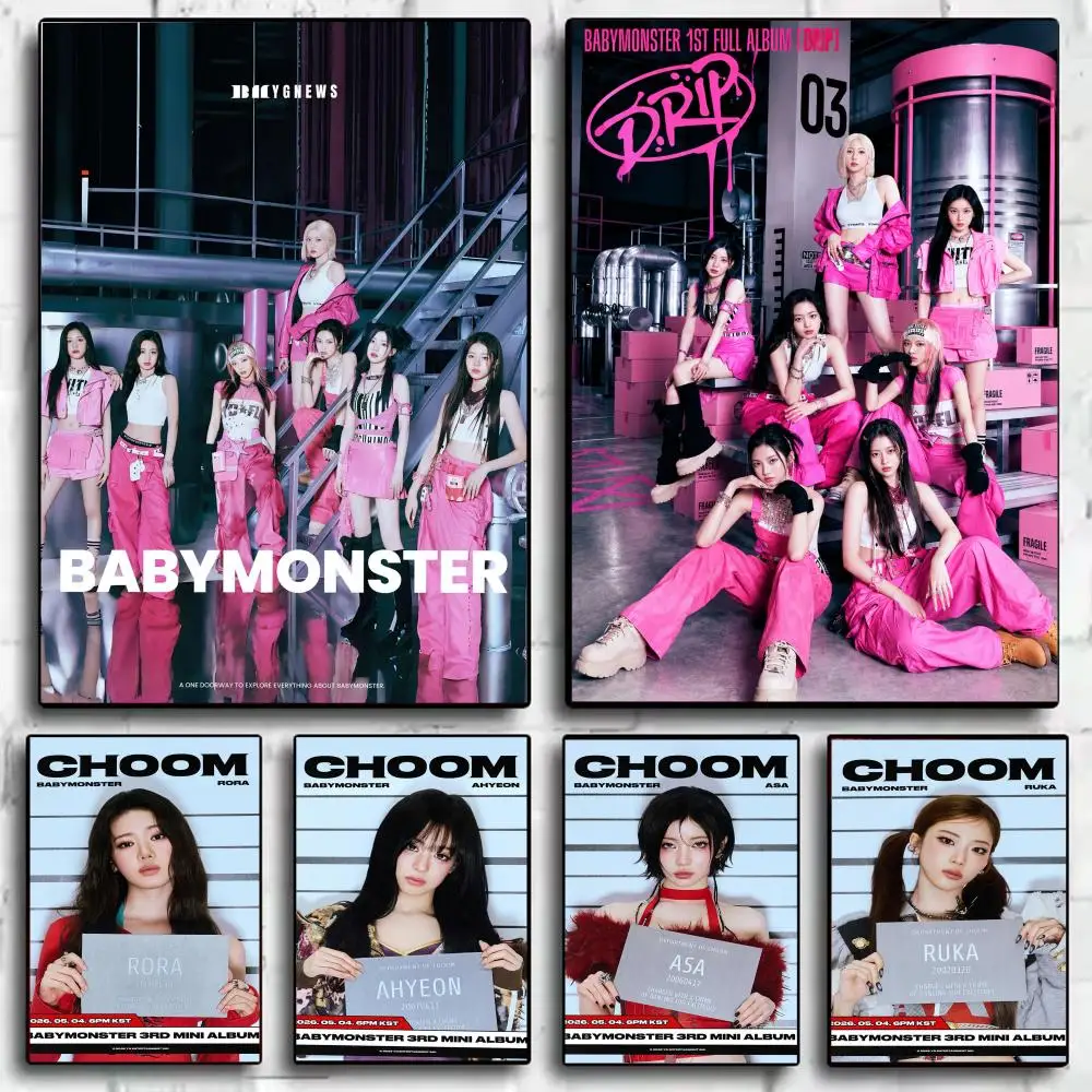 Famous Kpop B-BABYMONSTER Poster Wall Art Print Poster for Bedroom Living Room Decoration Home Decor Gift Room Artwork