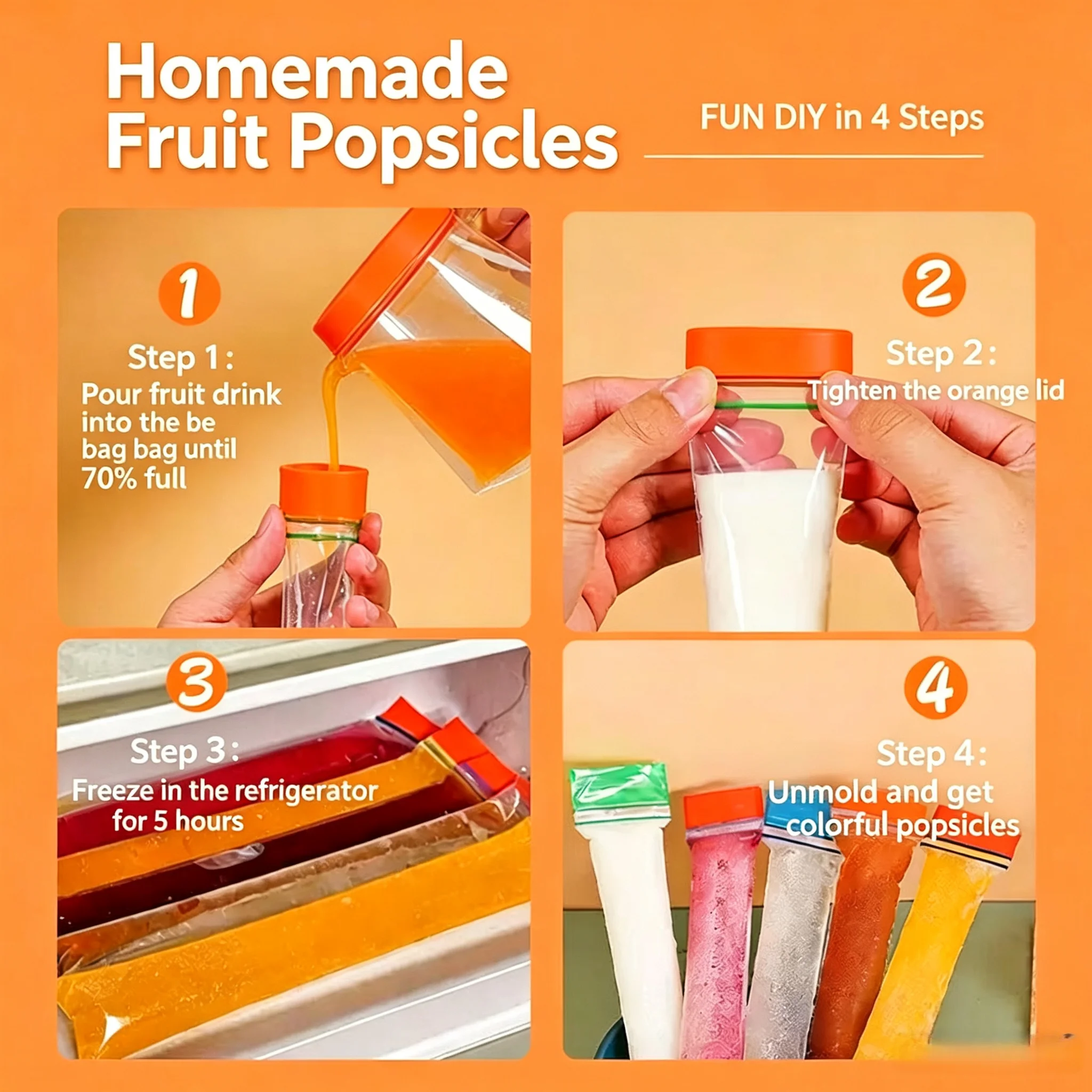 50-500pcs Disposable Ice Popsicle Bags Colorful Self-sealing Bag for DIY Fruit Juice Smoothies Yogurt Ice Cream Pops Sticks Mold