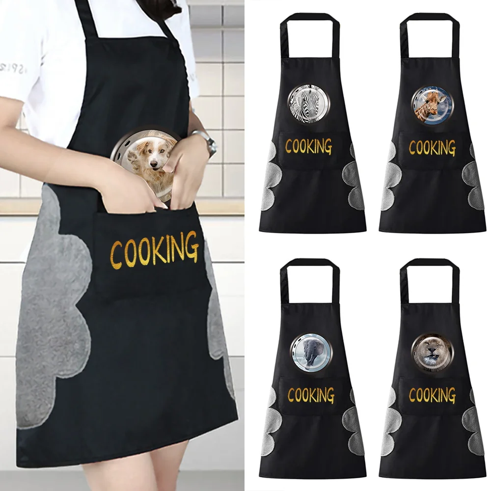 

2003 Kitchen Aprons Men Women Household Oil-proof Waterproof Adult Bib Window Print Coffee Beauty Work Apron Wipe Hand Overalls