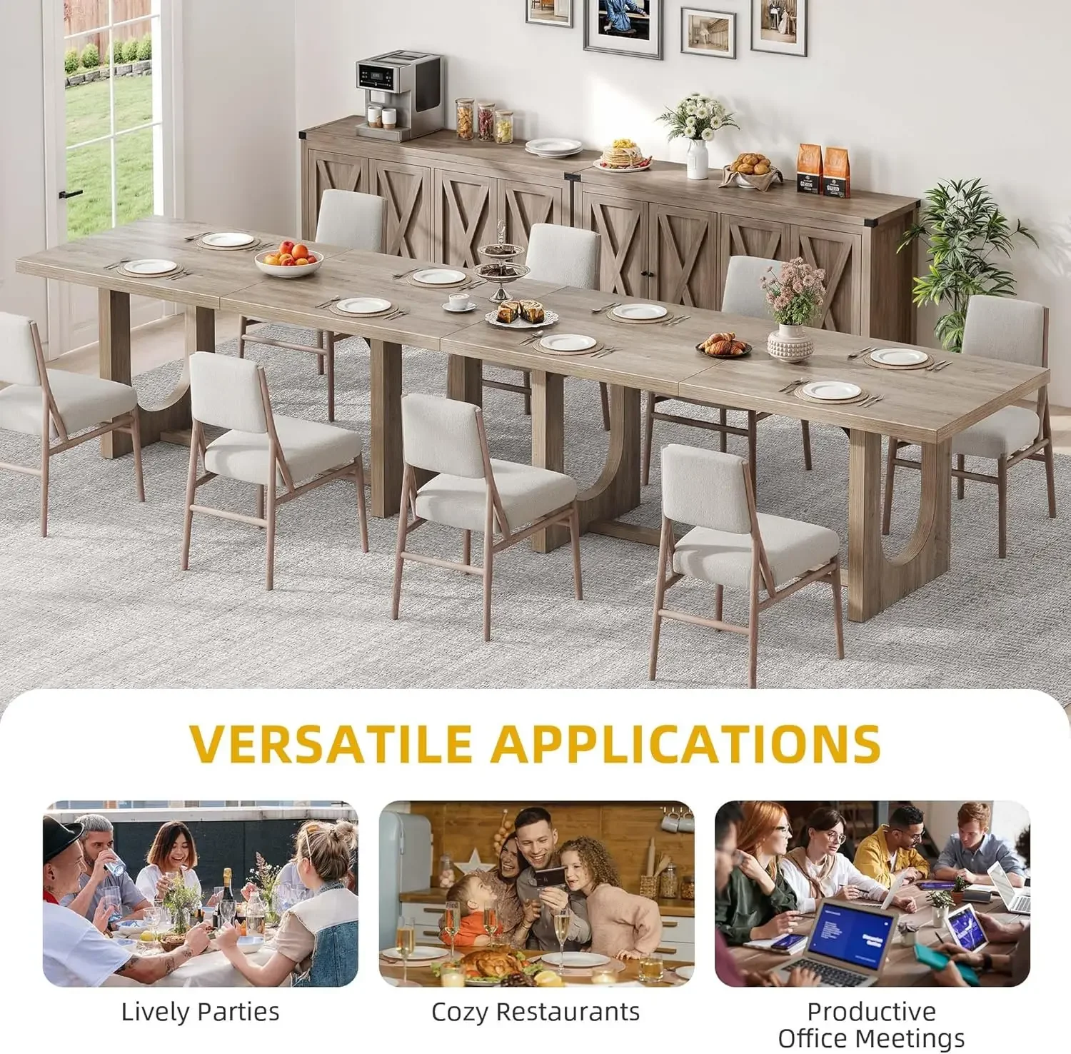 Dining Room Table for 6-8 People 70.86" Large Rectangle Dining Table Farmhouse Kitchen Table with Heavy Duty Wooden Base Rustic