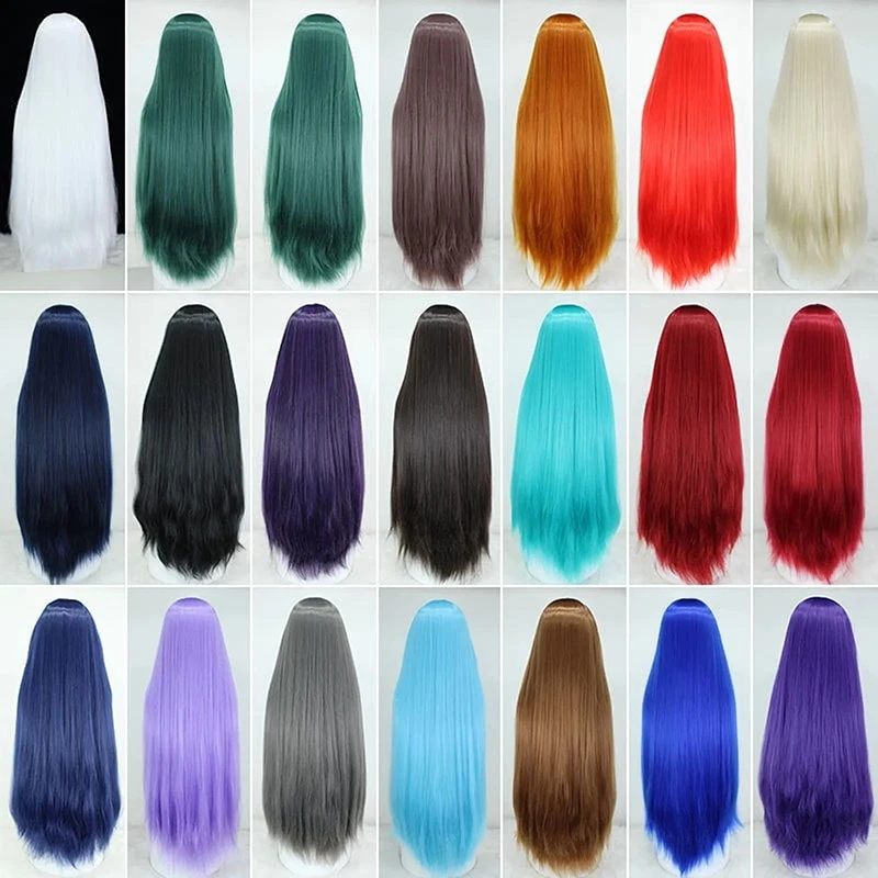 Lange, gerade Cosplay-Perücke, 100 cm, mehrere Farben, rosa, blond, schwarz, Anime-Kostüm-Perücke, universelle synthetische Cos-Perücke, tägliche Party-Perücke – Detail 3