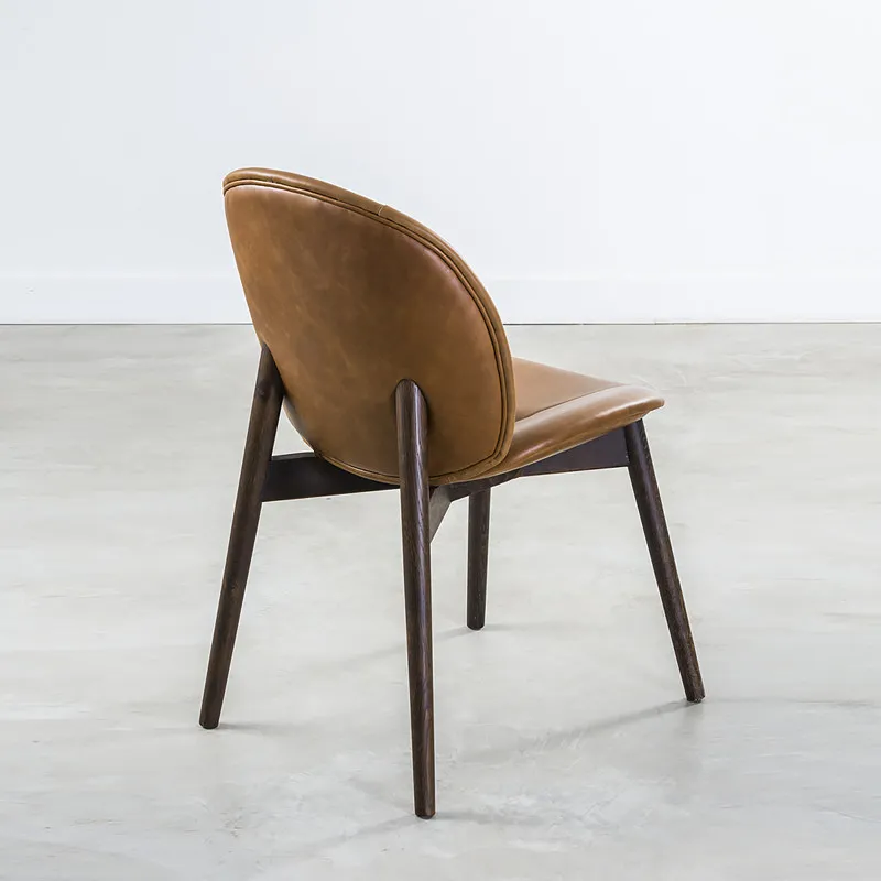 Oak leather dining chair camel