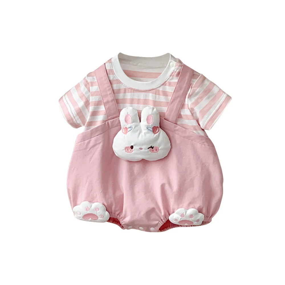 Summer Thin Baby Striped Short-sleeved Clothing Cartoon Rabbit Cute Frog Boys and Girls Crawling Suit