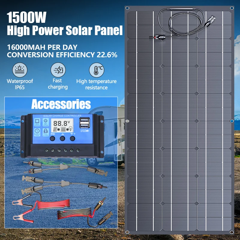 1500W3000WSolar Panel  High Efficiency Portable Power Bank Flexible Charging Outdoor Solar Cells For Home/Outdoor Camping