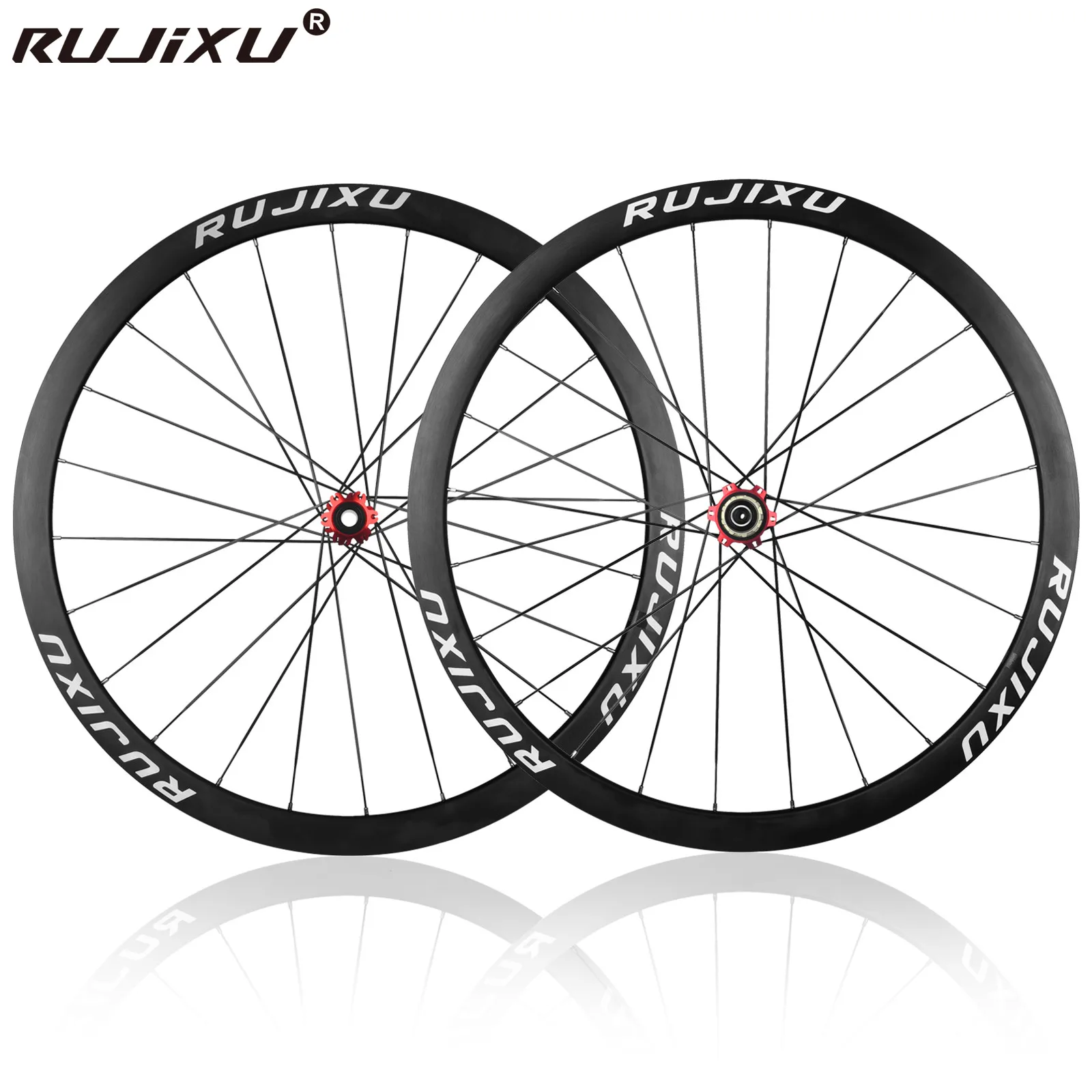 700C RUJIXU Road Bike Tubeless Disc Brake Wheelset 30/35mm Aluminum alloy Aero Wide Rim QR Thru Axle Loud Hub  Bicycle Wheel