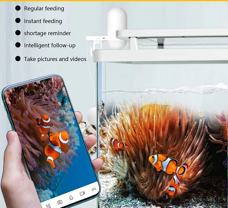 LMZOE alimentatore automatico per acquario con fotocamera alimentatori visivi per acquari 230ML Timing obiettivo Fisheye quantitativo 170 ° 1080P HD