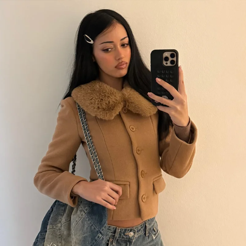 

Женский элегантный костюм из двух предметов с коротким воротником из искусственного меха, шикарный костюм с длинными рукавами и лацканами, топ, мини-юбка, новые модные офисные наряды