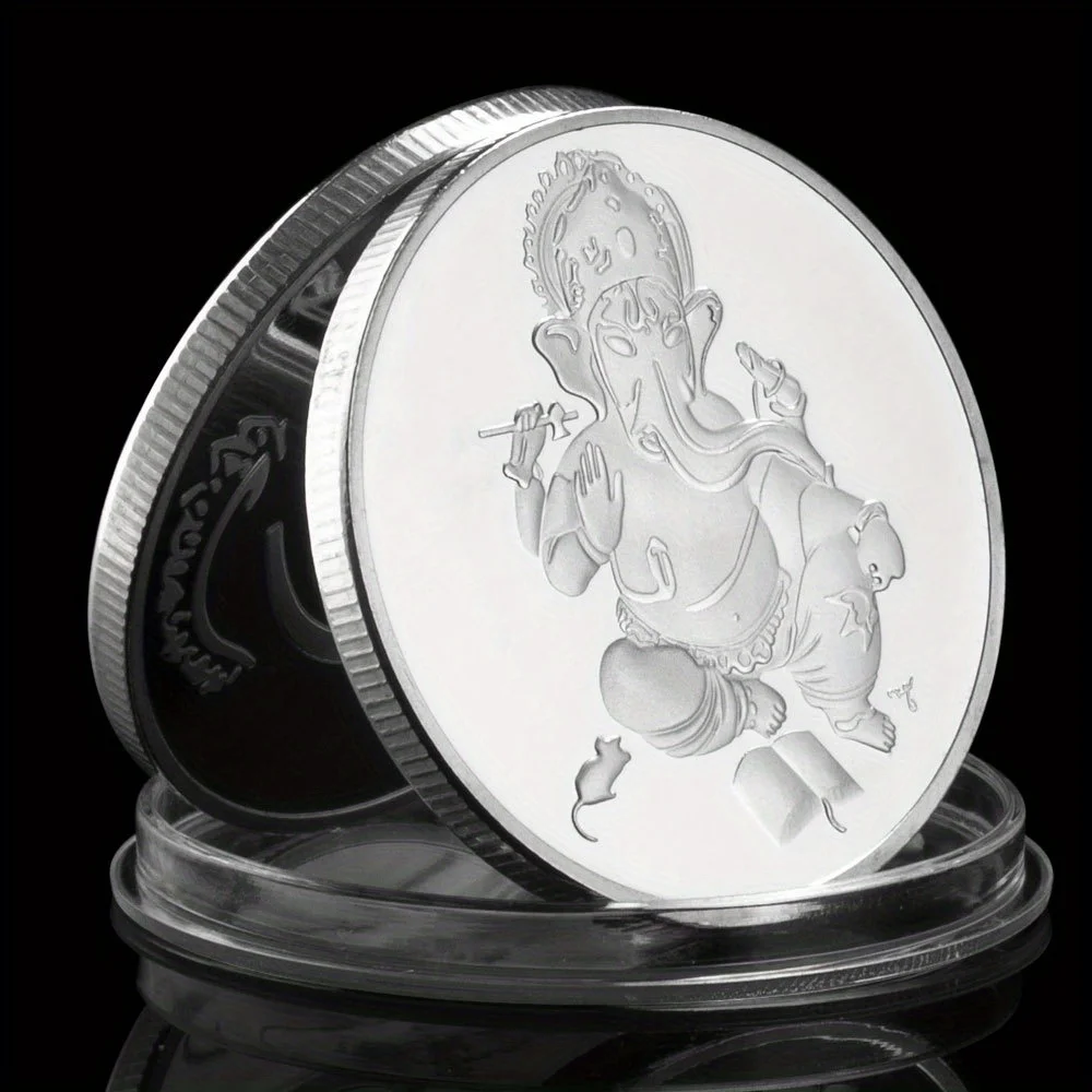 The Legend of Ganesha Collectible Souvenir Coin Basso-Relievo Silvery Plated Coin Hinduism Commemorative Coin