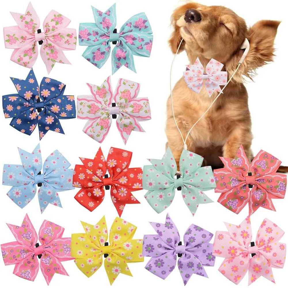 

10pcs Dog Collar Bow Tie Flowers Charms Pet Supplies Slideable Dog Bow Ties Collar Decoration Dog Collar Accessories for Dogs