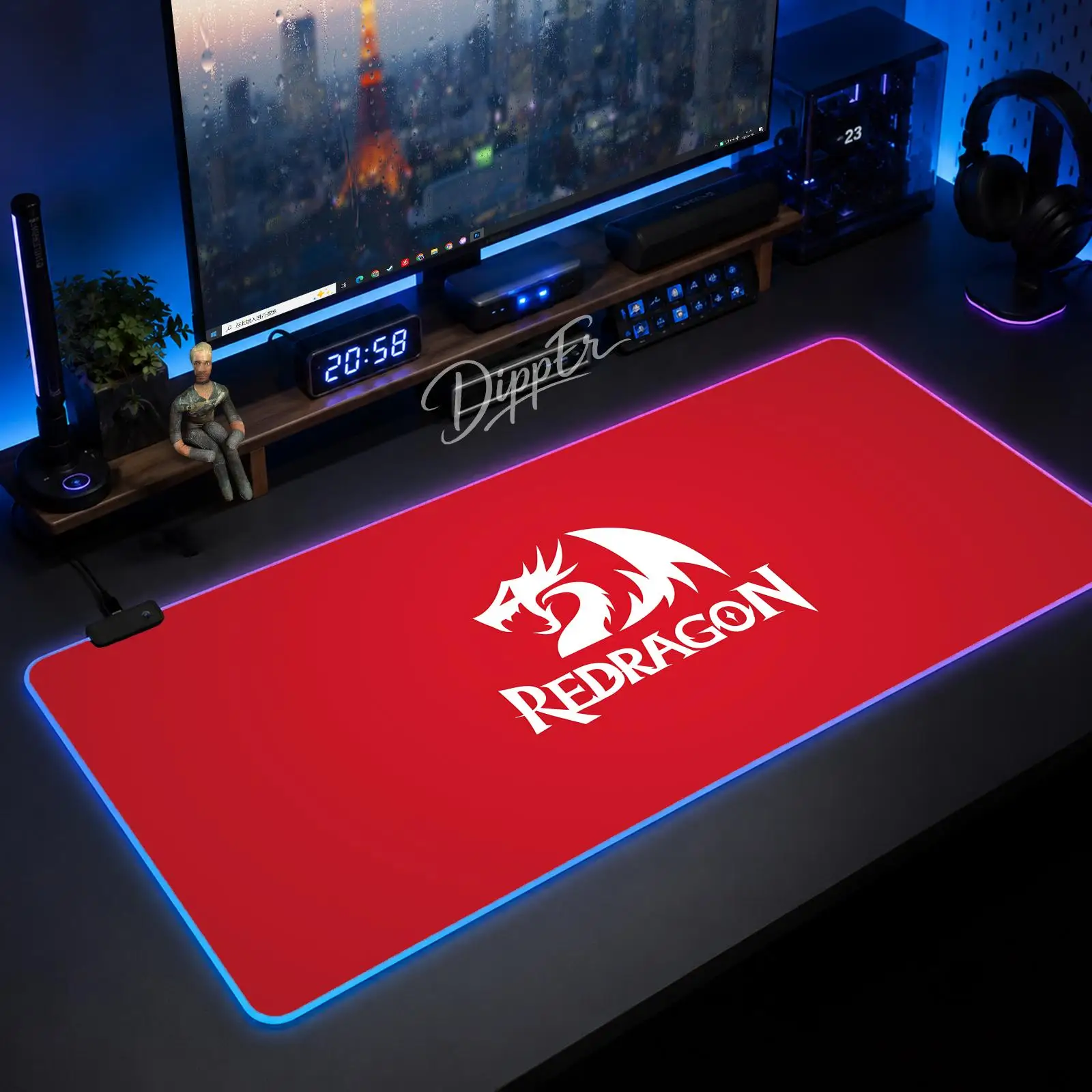 Alfombrilla de Ratón Redragon Grande con LED, Alfombrilla de Mesa XXL para Juegos, Antideslizante, de Goma, con Retroiluminación