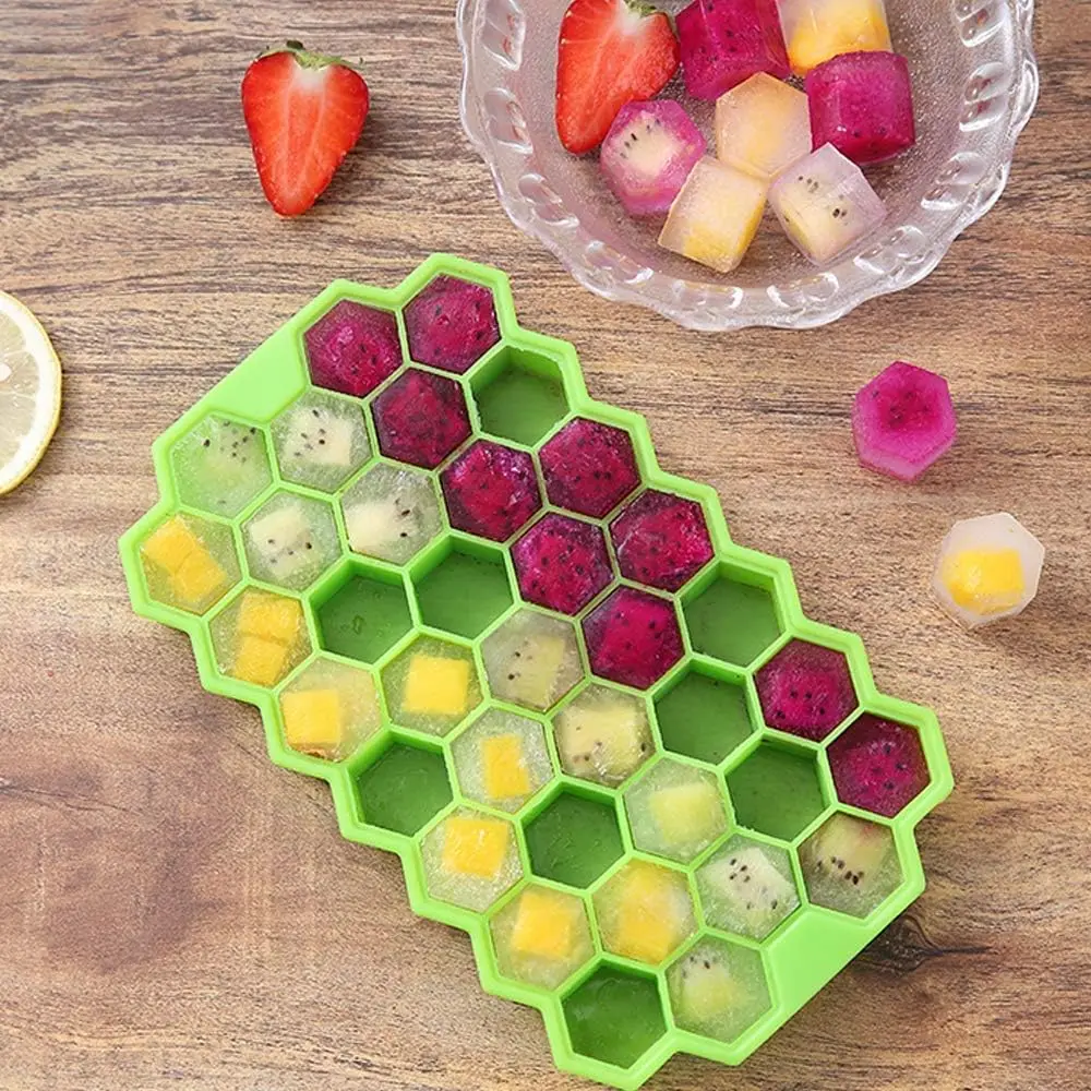 Cavity Honeycomb Ice Cube Silicone Mold Reusable Trays Ice-Cube Maker Food Grade Ice Maker with Lids Popsicle Mould Ice Mold