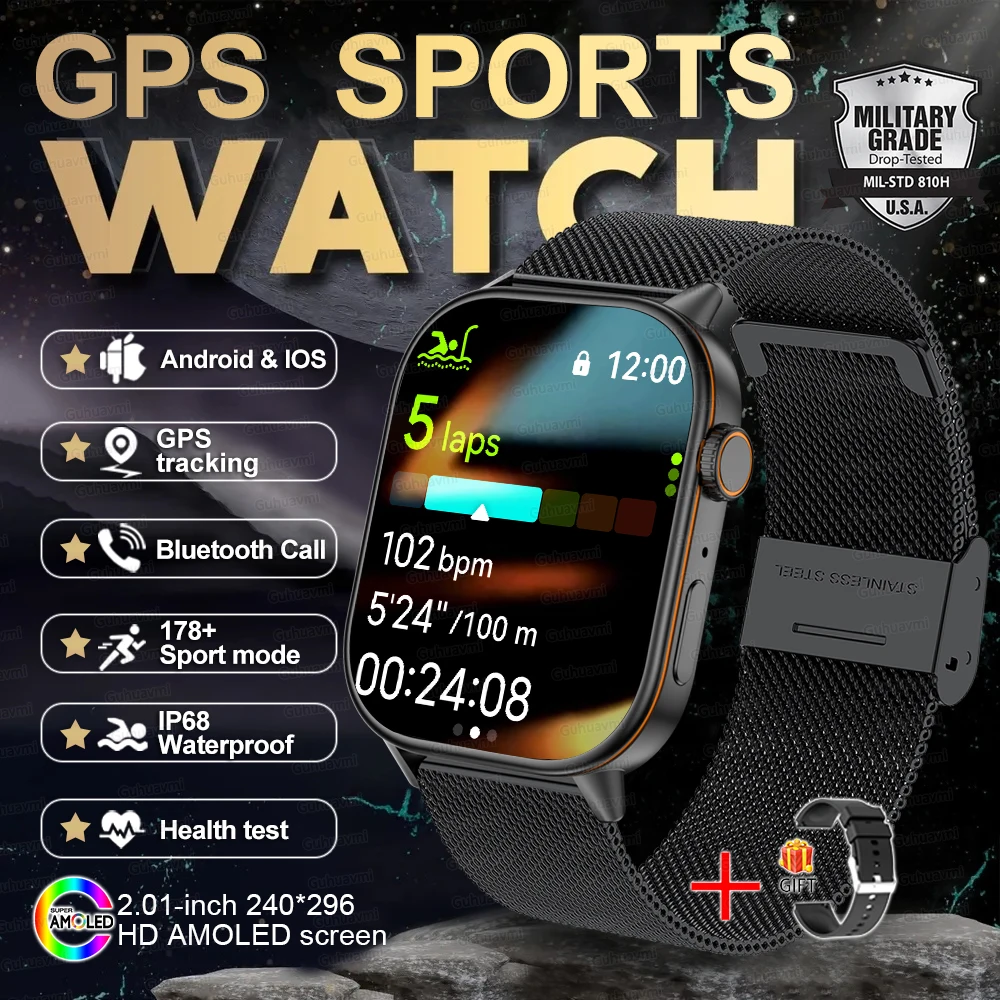 Neue GPS-Militär-Smartwatch mit Eingebautem GPS-Kompass Höhenmesser Barometer 10ATM IP69K Wasserdicht AMOLED BT-Anruf Smartwatch