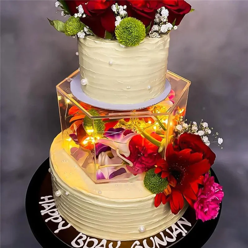 1 PCS Acrylic Cake Display Board Hexagonal Cake Tray Clear Cake Stand Decor Tools 20X20X10CM