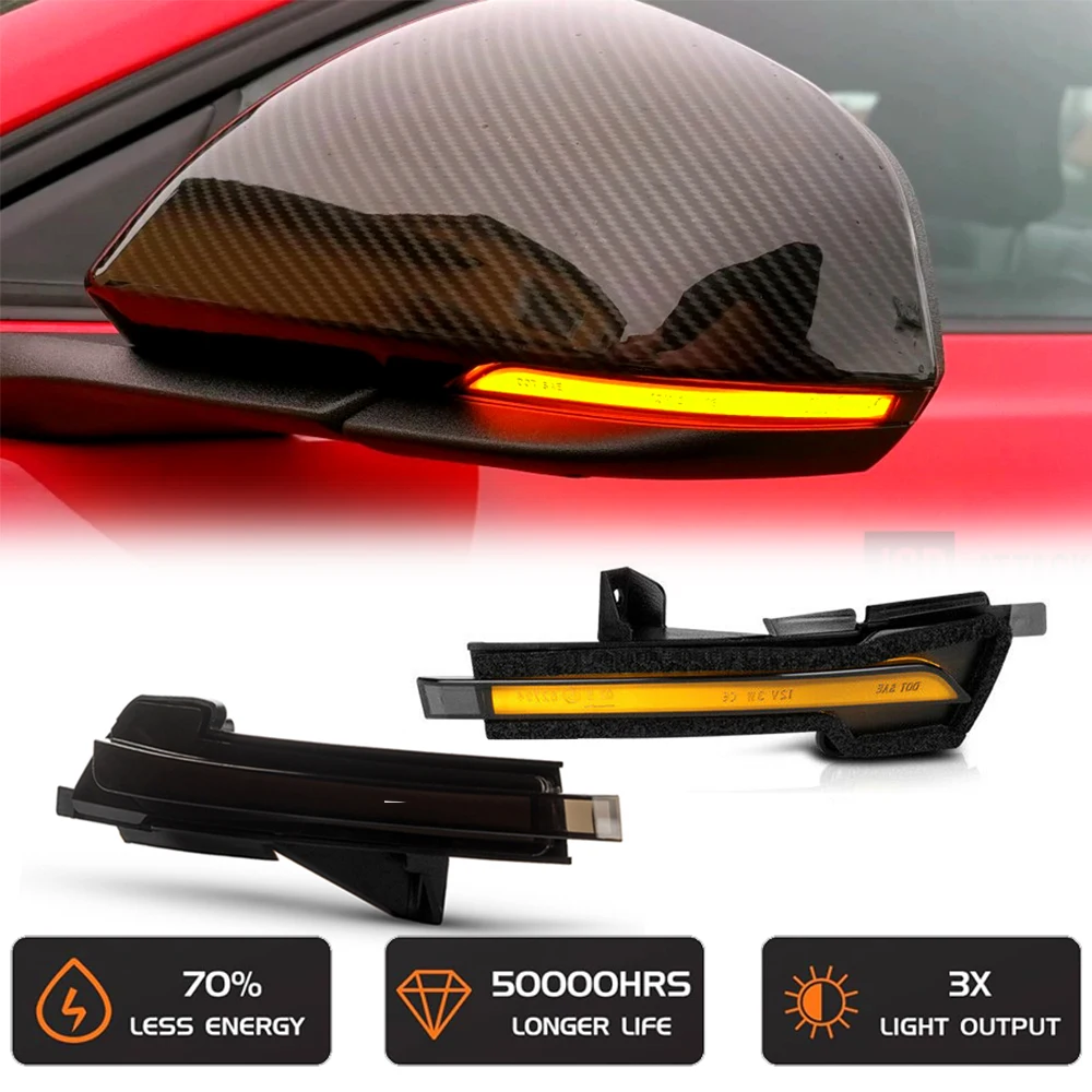 2Pcs LED Repeat Blinker Side Rearview Mirror Turn Signal Light for Ford Mustang 2015-2021 Auto Accessories Spotlight Indicator