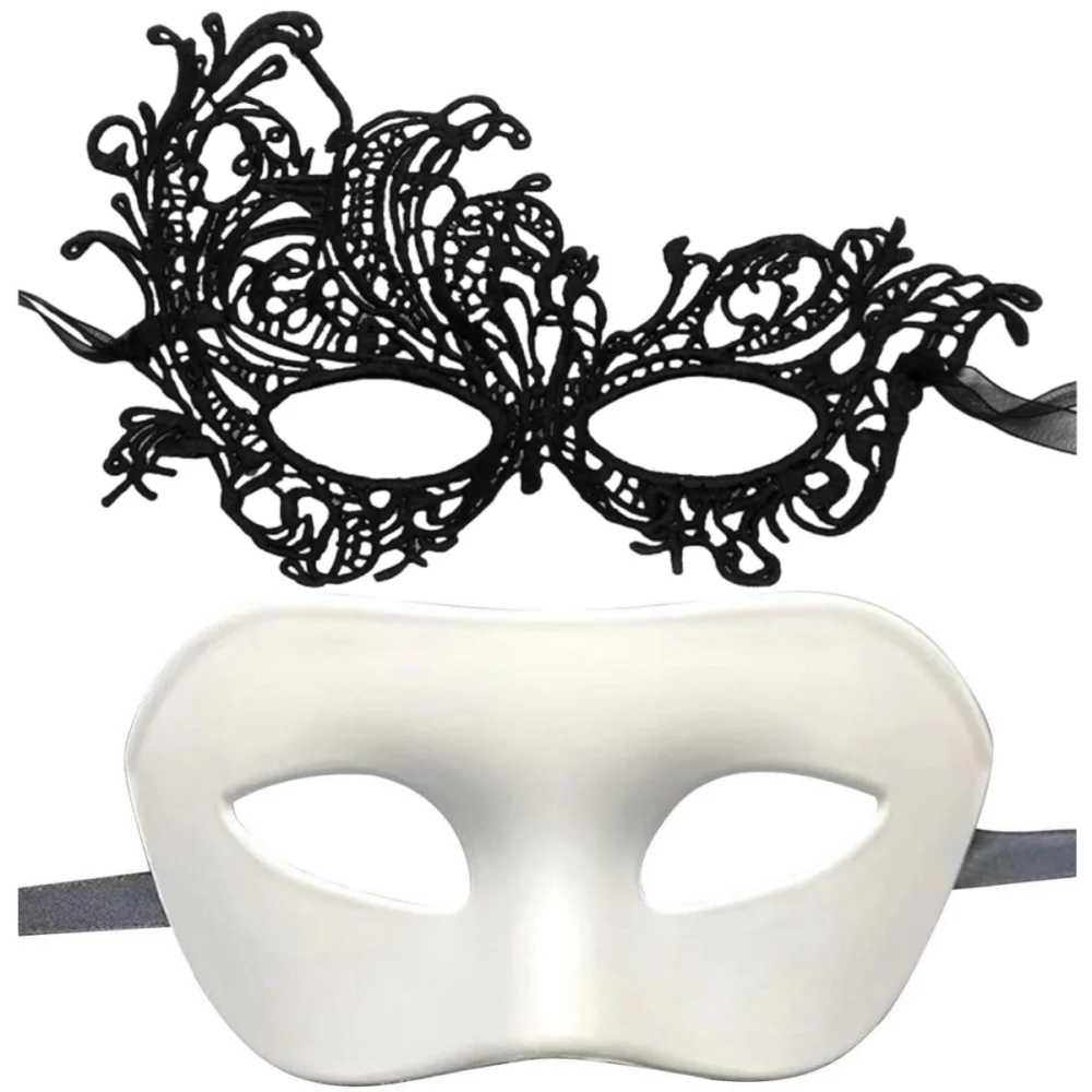 مثير أسود/أبيض حفلة تنكرية الكرة قناع الأزواج الدانتيل البلاستيك البندقية حفلة الكرة كرنفال قناع الهالوين للرجال والنساء