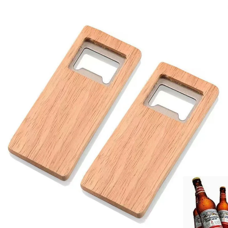 200Pcs/Lot Wood Beer Bottle Opener Wooden Handle Corkscrew Stainless Steel Square Openers Bar Kitchen Accessories Party Gift