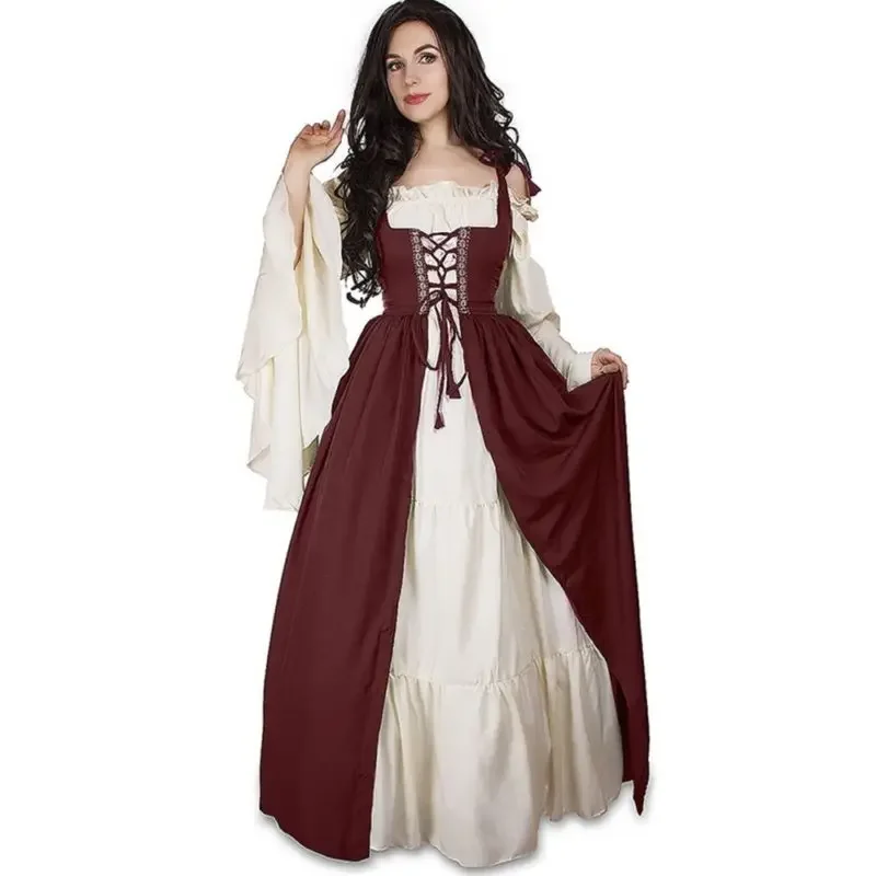 Halloween European and American Square Neck Bundle Corset Medieval Renaissance Vintage Dress Performance Dress