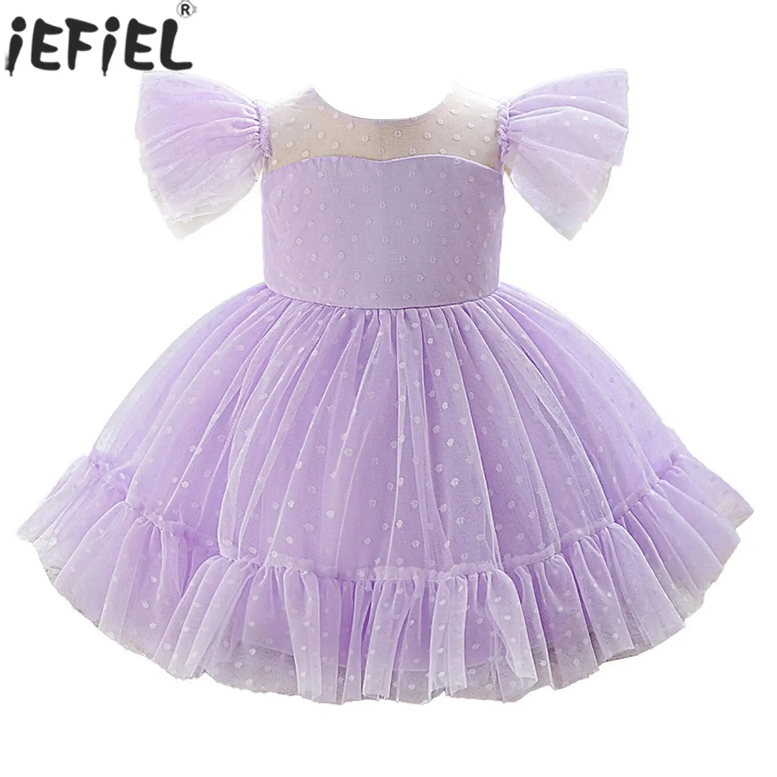 Robe d'été pour petites filles, jolie robe de princesse Tutu en maille à pois, manches volantes, fête d'anniversaire, mariage, Banquet, bal de promo, photographie, robe formelle