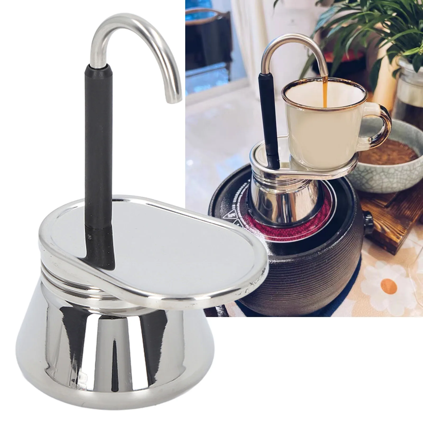 Single Spout Stovetop Moka Pot Stainless steel Italian Coffee Maker Lightweight Practical Coffee Equipment for Home Travel