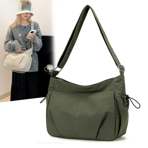 Bolso cruzado sencillo de nailon resistente al agua para mujer, bolso de hombro ligero de gran capacidad para mujer, bolso de mano femenino con múltiples bolsillos de Color sólido
