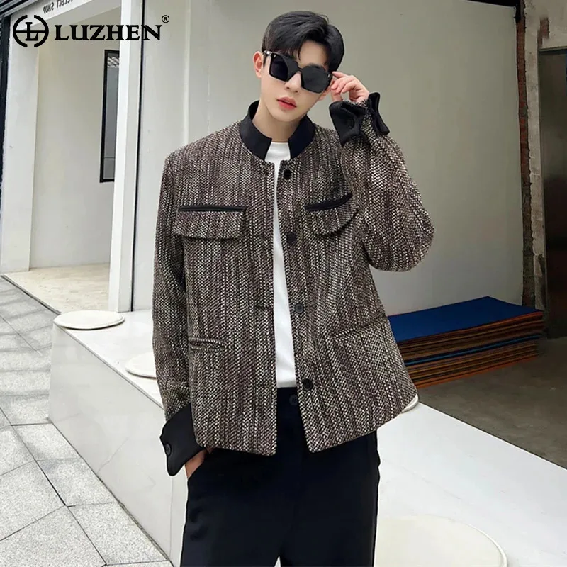 

LUZHEN 2024 Spring Trendy Color Contrast Splicing Elegant Casual Jacket Men's High Quality Woolen Cuffs Fashion Coat New LZ3245