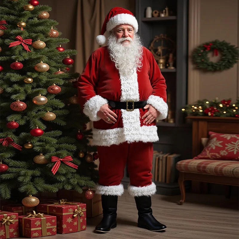 

Plush Thick Christmas Adult Santa Claus Clothing Gold Festive Velvet New Year Cosplay Costume Outfit For Performance Wholesale