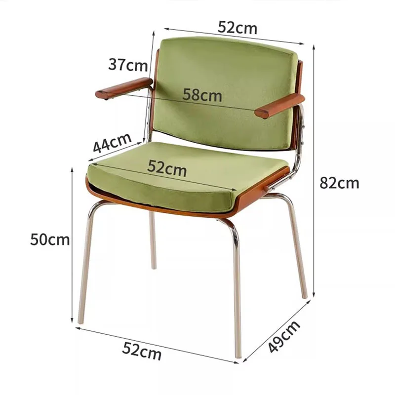 

Nordic medieval rattan chair office single stainless steel simple modern backrest wooden chair home