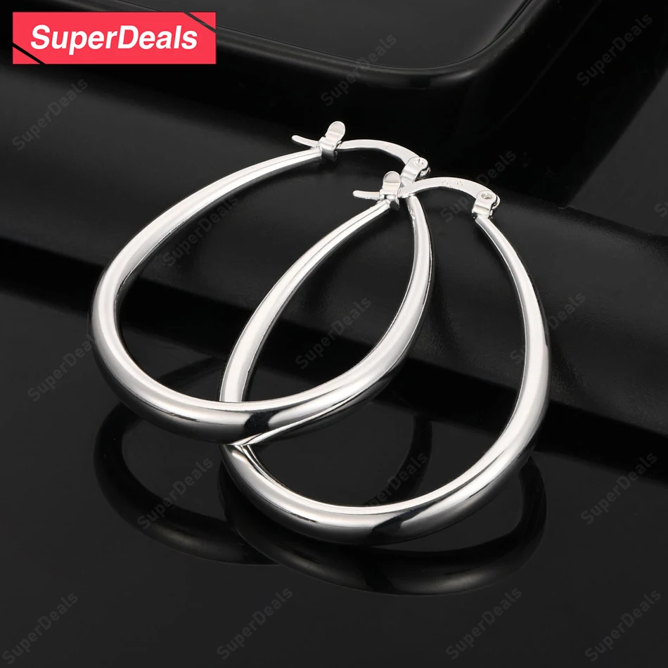 

SuperDeals 925 Sterling Silver Smooth U Shape Hoop Earrings For Women Fashion Charm High Quality Wedding Party Jewelry Gift