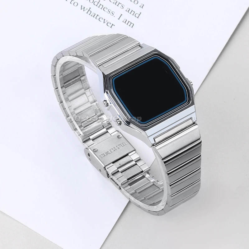 초박형 금속 시계 밴드, 스테인레스 스틸 스트랩, Casio F-91W SGW400 F84 F105 108 A158W 168 AE1200 1300 AQ230, 18mm, 20mm