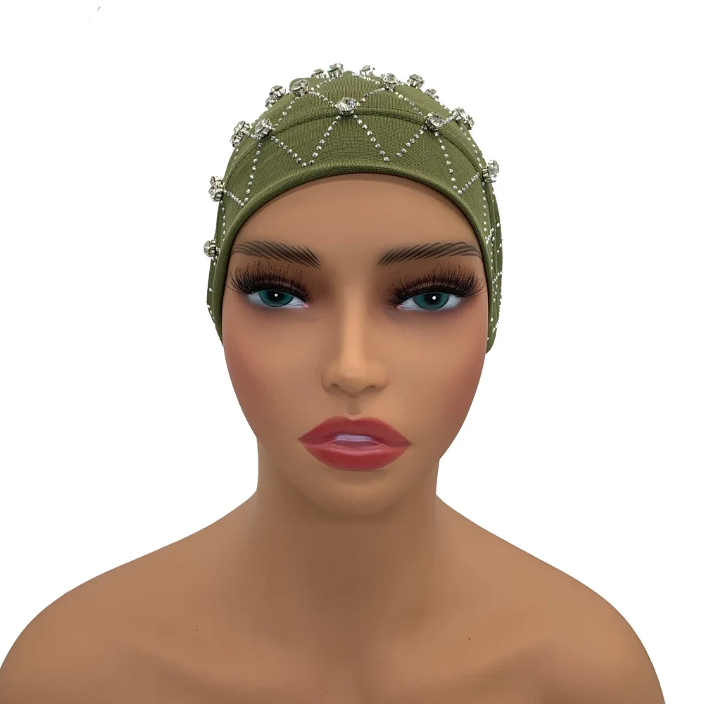 Muslim Inner Hijabs Islam Under Scarf Cap Stretchy Headscarf Bonnet Turbante Mujer Rhinestone Head Wraps for Ramadan Women