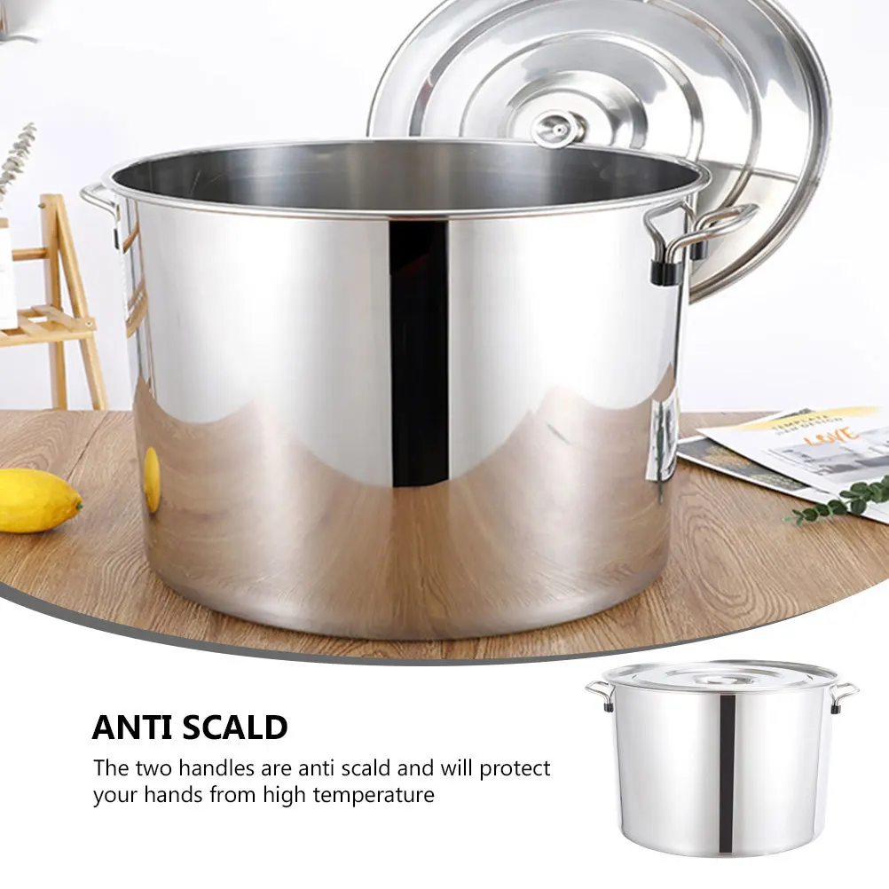 

1pc Stainless Steel Soup Pot With Lid Large Capacity Rice Oil Storage Container For Kitchen Multipurpose Stockpot Porridge