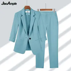 Women's Professional Suit Jacket Pants Matching Set 2024 Spring Autumn Korean New Fashion Casual Blazers Coat Trousers Two Piece