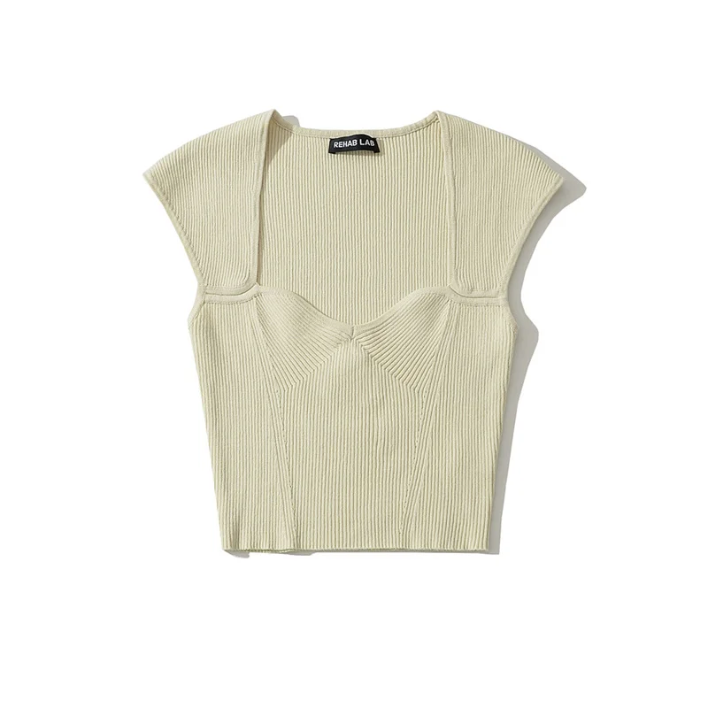 Amerikaanse retro sexy vierkante kraag ort gebreide irt Svel basislaag top Street Sle pure kleur slim fit innerlijke slijtage