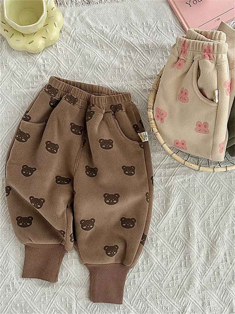 Thiened Fce Autunno Inverno Nuovi pantaloni sportivi casual per neonati e bambine Pantaloni in cotone caldo e carino