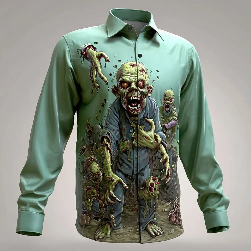 2025 Halloween Men's Horror Halloween Costumes Zombies Shirt Button Up Shirt Long Sleeve Shirt Gothic Style Tops Fall Winter