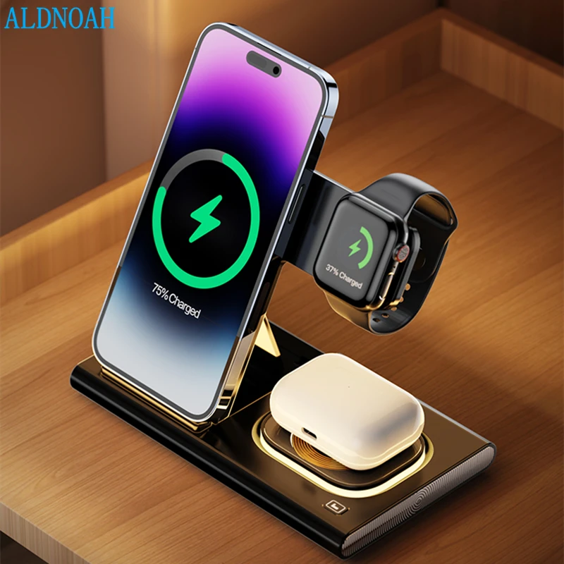 15W Fast Wireless Charger Dock Station For iPhone 14 Plus 13 12 11 XS XR X 8 Apple Watch 8 7 6 SE 5 AirPods 3 Pro Charging Stand