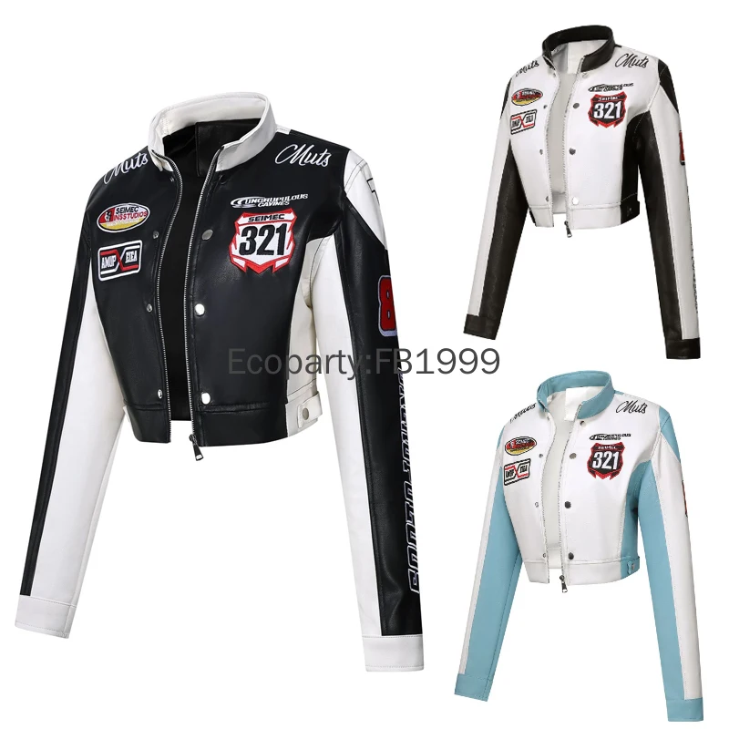 

Новая женская весенне-осенняя гоночная куртка из искусственной кожи с вышивкой, модное короткое пальто с длинным рукавом и буквенным принтом, женская уличная одежда