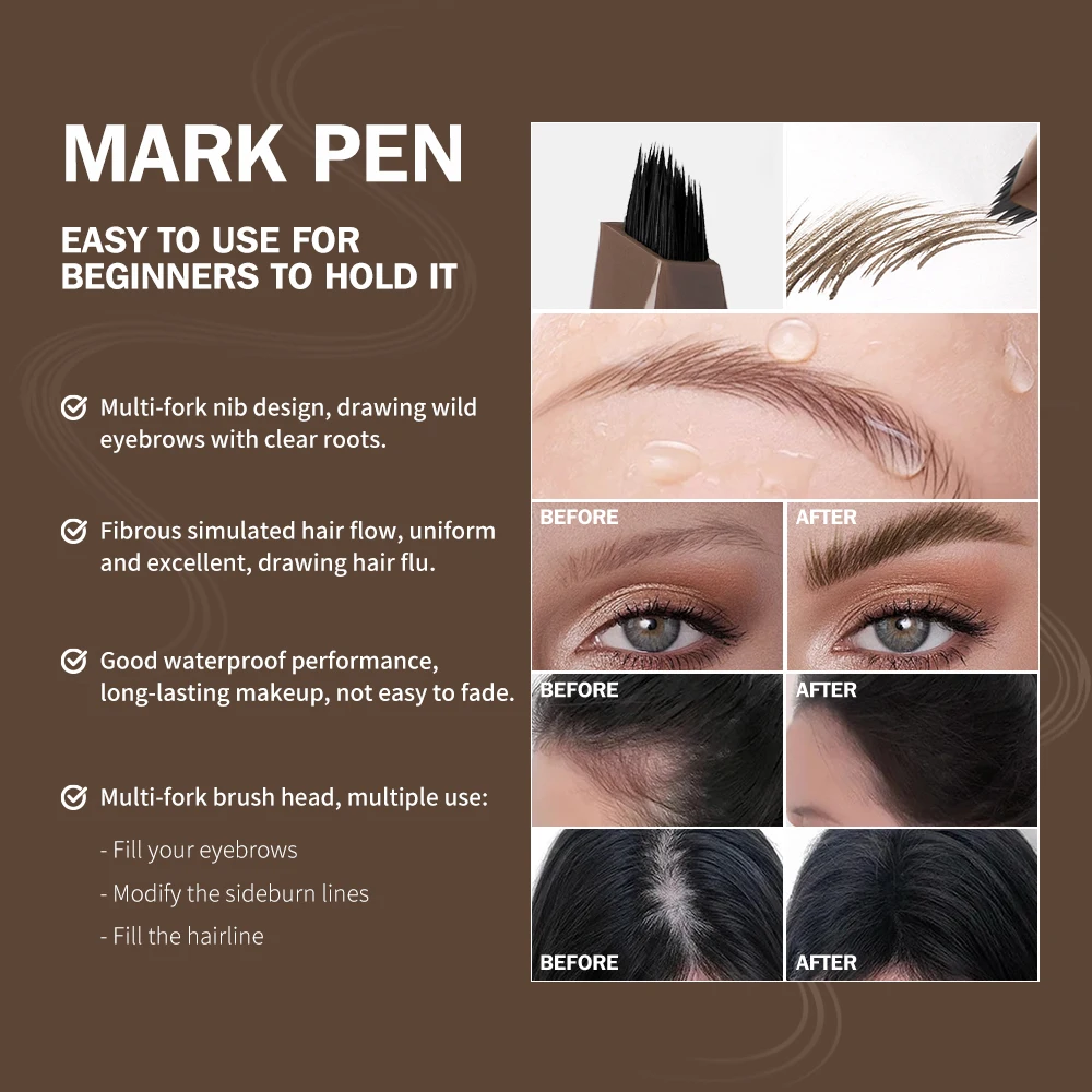 متعدد شوكة رقيق قلم الحواجب السائل مقاوم للماء طويل الأمد الحاجب الطبيعي السلس مقلد غرامة انفلونزا قلم حواجب ماكياج العين #6