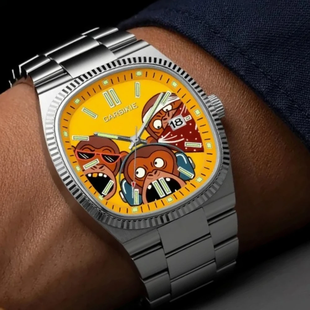 Top Casual Personalized Cartoon Animation Oil Painting Dial Quartz Men Watch Creative Steel Top Men Watch AAA Male Clock Relogio