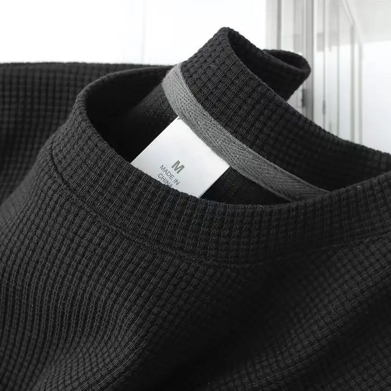 Neues Sommer-T-Shirt mit Rundhalsausschnitt und Waffelmuster für Herren, bequemes, atmungsaktives Kurzarm-Top für Freizeitkleidung – Detail 9