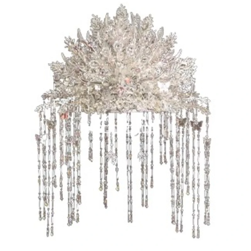 Hanfu silver phoenix crown Chinese wedding head circumference daily photo jewelry silver big crown bridal hair crown