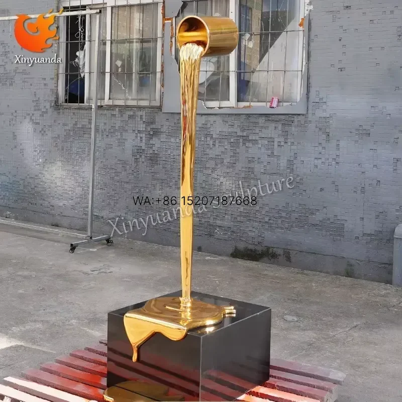 Wmwmnu Modern Stainless Steel Fluid Sculpture Paint Bucket Electroplated Gold for Commercial Space or Hotel Art Installation