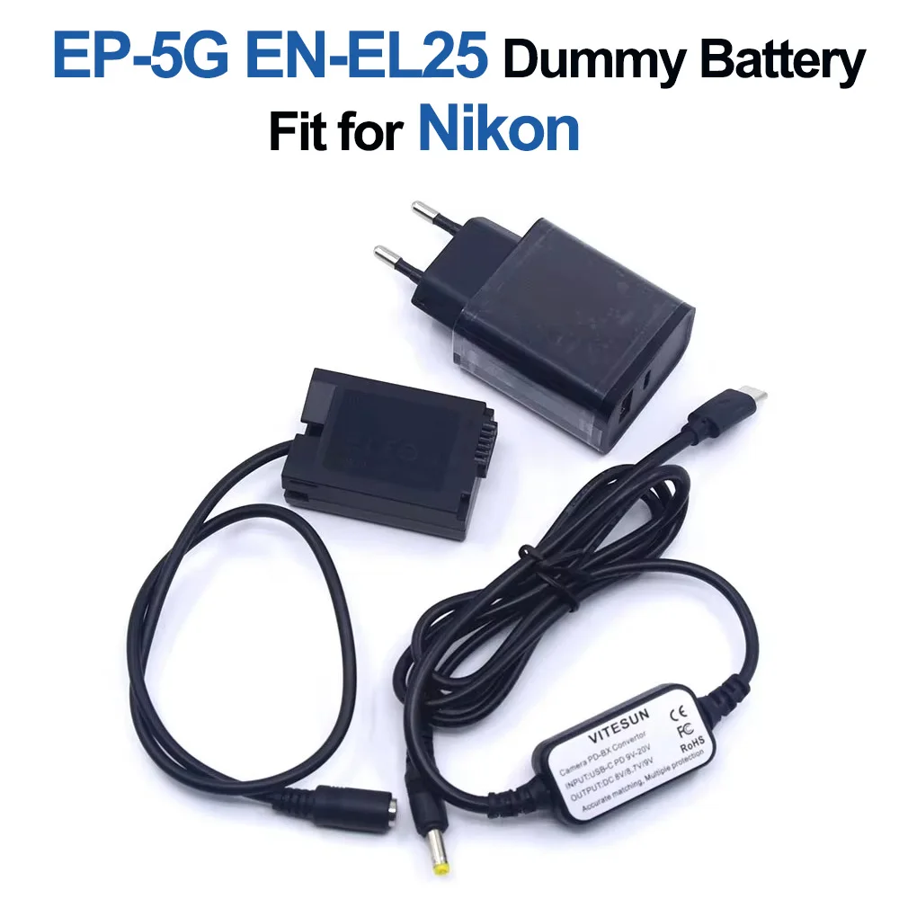 

EN-EL25 ENEL25 Dummy Battery EP-5G DC Coupler USB Type C Power Cable PD 3.0 Charger Fit for Nikon Z50 ZFC Cameras