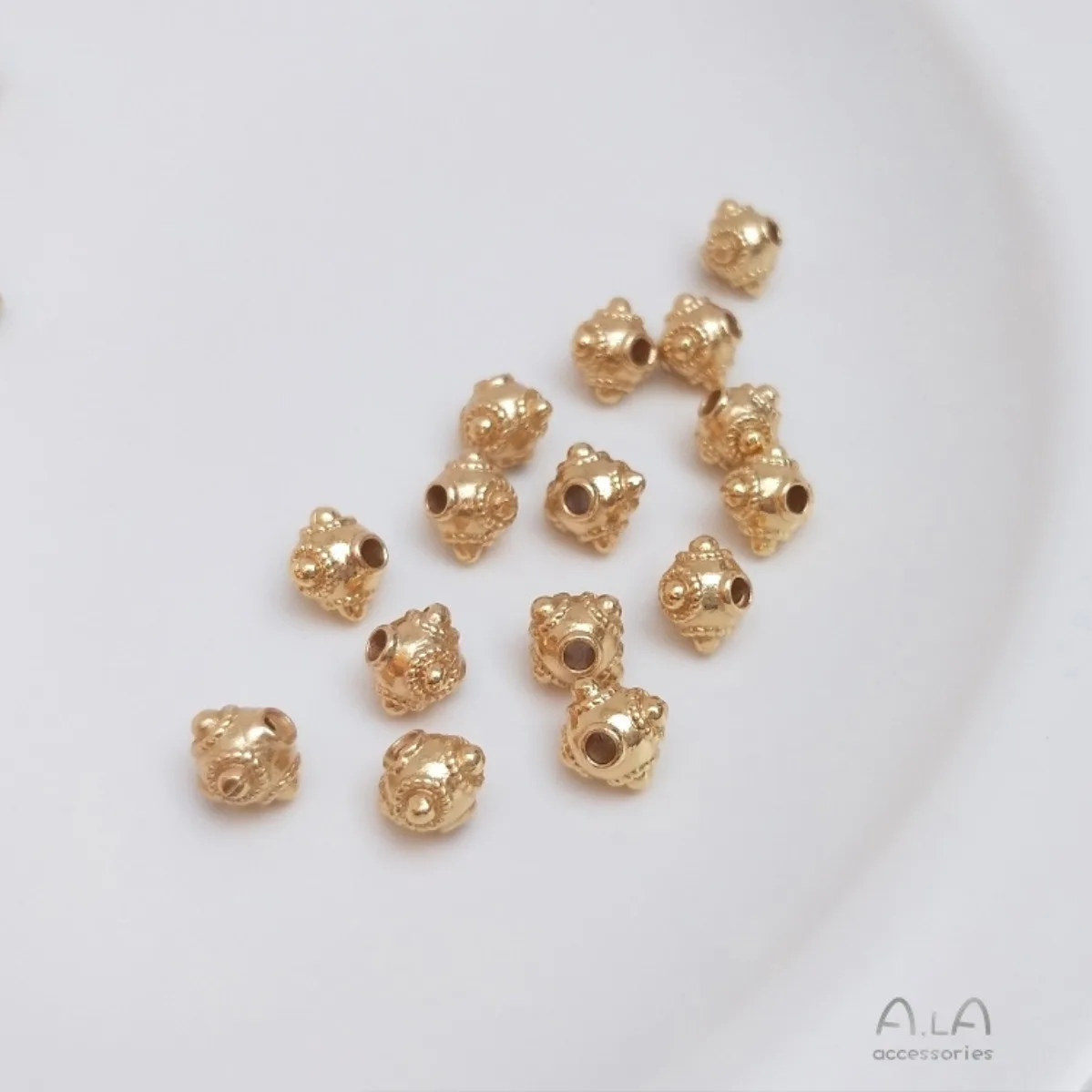 Brass 14K Gold Plated Anti-fade 5.5mm Vintage Dragonfly Eye Square Spacer Beads DIY Bracelet Earring Jewelry Findings