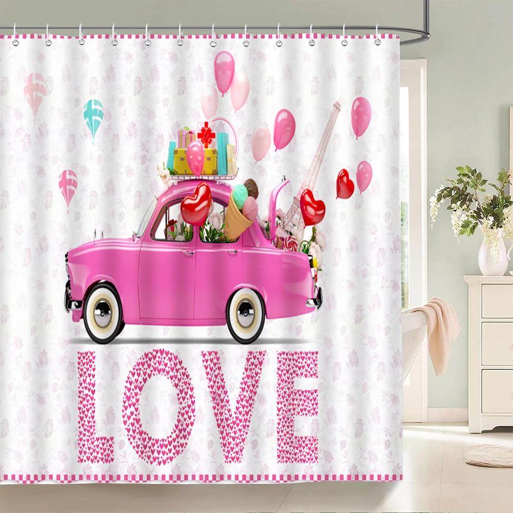

1 pc Love Romance Pink Girl patterned polyester material shower curtain waterproof fabric, home partition bathroom curtain