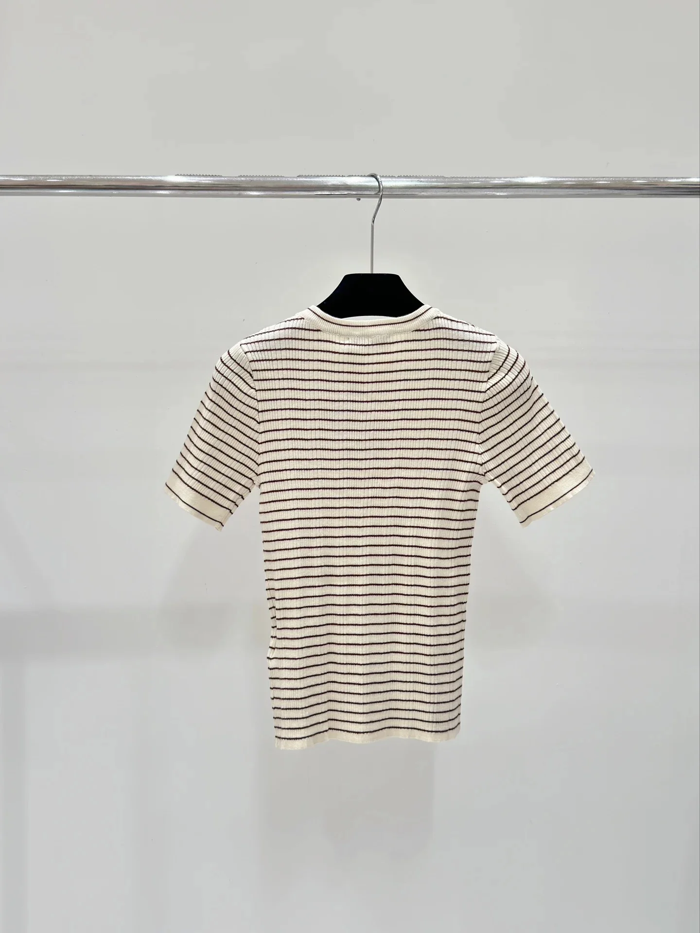 

New Women's Spring And Summer T-Shirt Slim-Fit Striped O-Neck Fashion Knitted Short-Sleeved T-Shirt Tops X263238