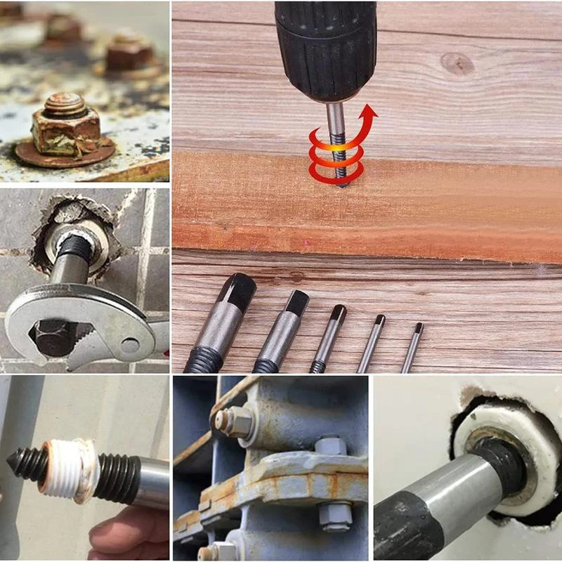 5Pcs/6Pcs  Screw Extractor Center Drill Bits Guide Set Broken Damaged Bolt Remover Removal Speed Easy Set tools